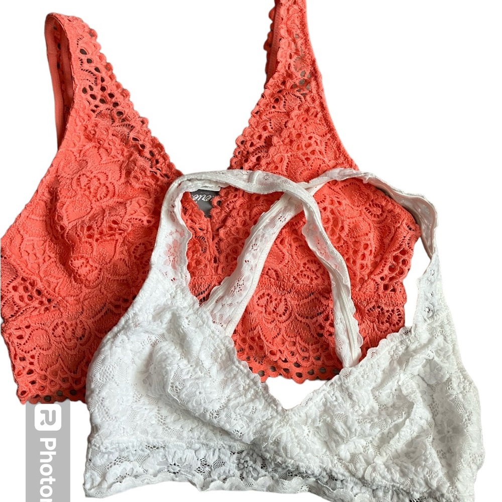 Aerie Lace Unpadded Bralette Floral Orange  Medium NWT Lot Of 2 White